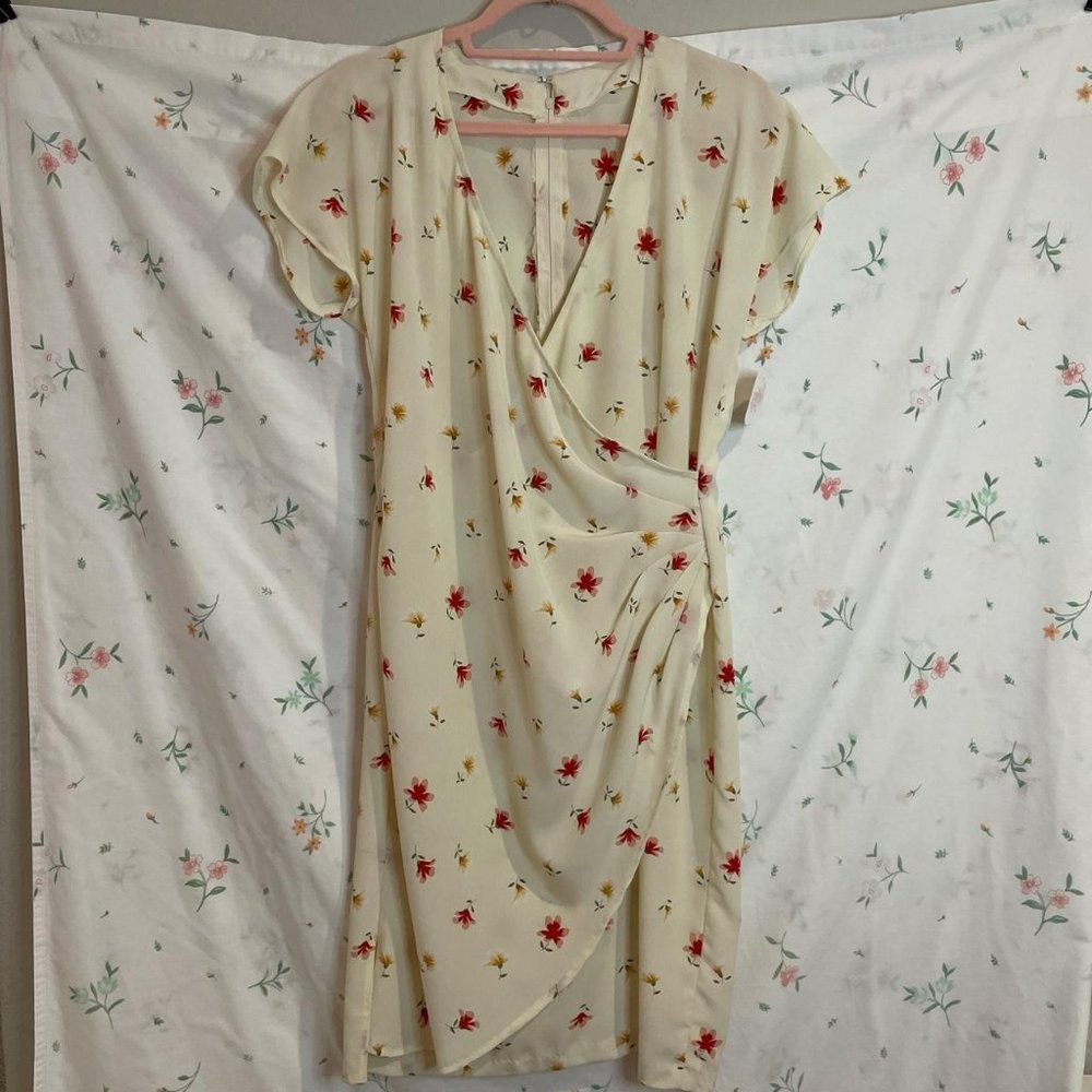 Vintage 90s Faux Wrap Style Floral Print Dress Size S